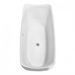 67 inch Freestanding Bathtub in White with Floor Mounted Faucet, Drain and Overflow Trim in Brushed Nickel