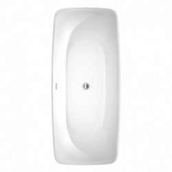 67 inch Freestanding Bathtub in White with Floor Mounted Faucet, Drain and Overflow Trim in Brushed Nickel