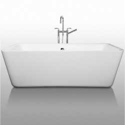 69 inch Freestanding Bathtub in White with Polished Chrome Drain and Overflow Trim