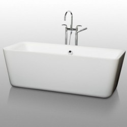 69 inch Freestanding Bathtub in White with Polished Chrome Drain and Overflow Trim