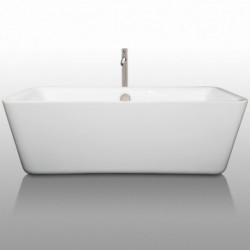 69 inch Freestanding Bathtub in White with Floor Mounted Faucet, Drain and Overflow Trim in Brushed Nickel