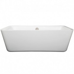 69 inch Freestanding Bathtub in White with Brushed Nickel Drain and Overflow Trim