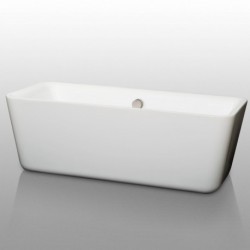 69 inch Freestanding Bathtub in White with Brushed Nickel Drain and Overflow Trim