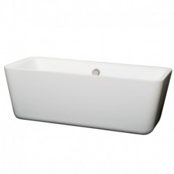 69 inch Freestanding Bathtub in White with Brushed Nickel Drain and Overflow Trim