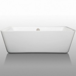 69 inch Freestanding Bathtub in White with Brushed Nickel Drain and Overflow Trim