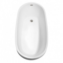 68 inch Freestanding Bathtub in White with Brushed Nickel Drain and Overflow Trim