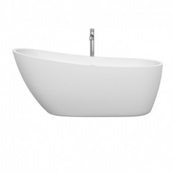 68 inch Freestanding Bathtub in White with Floor Mounted Faucet, Drain and Overflow Trim in Polished Chrome