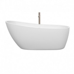 68 inch Freestanding Bathtub in White with Floor Mounted Faucet, Drain and Overflow Trim in Brushed Nickel
