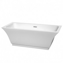 67 inch Freestanding Bathtub in White with Polished Chrome Drain and Overflow Trim