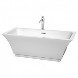 67 inch Freestanding Bathtub in White with Floor Mounted Faucet, Drain and Overflow Trim in Polished Chrome
