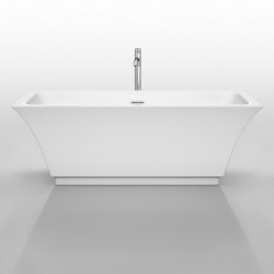 67 inch Freestanding Bathtub in White with Floor Mounted Faucet, Drain and Overflow Trim in Polished Chrome