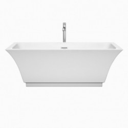 67 inch Freestanding Bathtub in White with Floor Mounted Faucet, Drain and Overflow Trim in Polished Chrome