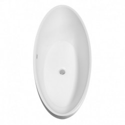 70 inch Freestanding Bathtub in White with Floor Mounted Faucet, Drain and Overflow Trim in Polished Chrome