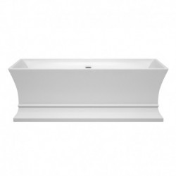 67 inch Freestanding Bathtub in White with Brushed Nickel Drain and Overflow Trim