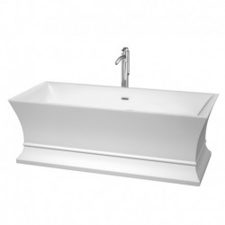 67 inch Freestanding Bathtub in White with Floor Mounted Faucet, Drain and Overflow Trim in Polished Chrome