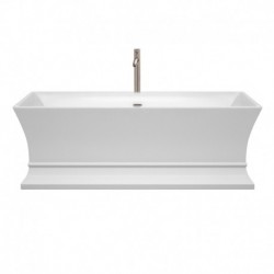67 inch Freestanding Bathtub in White with Floor Mounted Faucet, Drain and Overflow Trim in Brushed Nickel