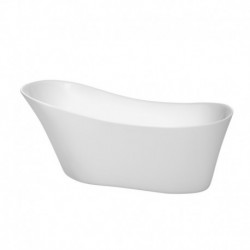 67 inch Freestanding Bathtub in White with Brushed Nickel Drain and Overflow Trim
