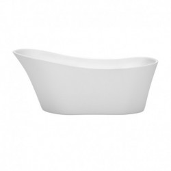 67 inch Freestanding Bathtub in White with Brushed Nickel Drain and Overflow Trim