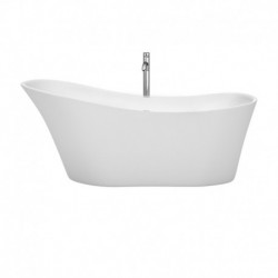67 inch Freestanding Bathtub in White with Floor Mounted Faucet, Drain and Overflow Trim in Polished Chrome