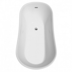67 inch Freestanding Bathtub in White with Floor Mounted Faucet, Drain and Overflow Trim in Polished Chrome