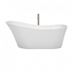 67 inch Freestanding Bathtub in White with Floor Mounted Faucet, Drain and Overflow Trim in Brushed Nickel