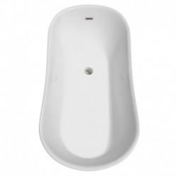 67 inch Freestanding Bathtub in White with Floor Mounted Faucet, Drain and Overflow Trim in Brushed Nickel