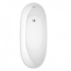 67 inch Freestanding Bathtub in White with Brushed Nickel Drain and Overflow Trim