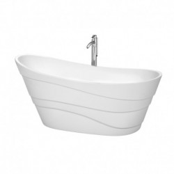 67 inch Freestanding Bathtub in White with Floor Mounted Faucet, Drain and Overflow Trim in Polished Chrome