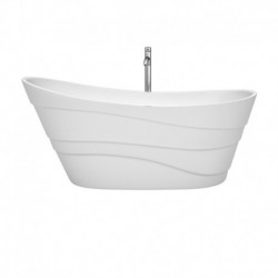 67 inch Freestanding Bathtub in White with Floor Mounted Faucet, Drain and Overflow Trim in Polished Chrome