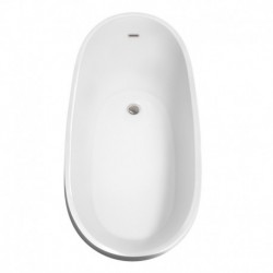 67 inch Freestanding Bathtub in White with Floor Mounted Faucet, Drain and Overflow Trim in Brushed Nickel