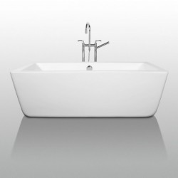 59 inch Freestanding Bathtub in White with Polished Chrome Drain and Overflow Trim