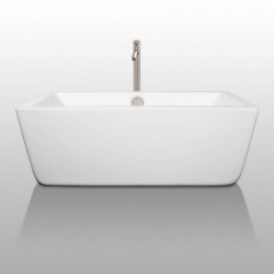 59 inch Freestanding Bathtub in White with Floor Mounted Faucet, Drain and Overflow Trim in Brushed Nickel
