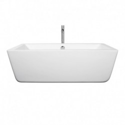 59 inch Freestanding Bathtub in White with Floor Mounted Faucet, Drain and Overflow Trim in Polished Chrome