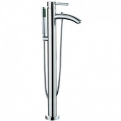 59 inch Freestanding Bathtub in White with Floor Mounted Faucet, Drain and Overflow Trim in Polished Chrome