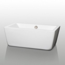 59 inch Freestanding Bathtub in White with Brushed Nickel Drain and Overflow Trim