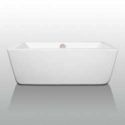 59 inch Freestanding Bathtub in White with Brushed Nickel Drain and Overflow Trim