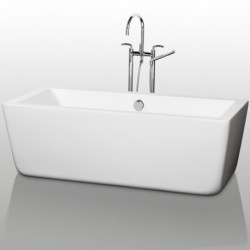 67 inch Freestanding Bathtub in White with Polished Chrome Drain and Overflow Trim