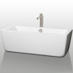 67 inch Freestanding Bathtub in White with Floor Mounted Faucet, Drain and Overflow Trim in Brushed Nickel