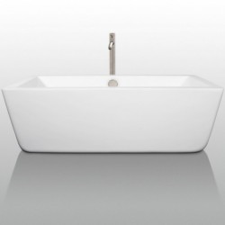 67 inch Freestanding Bathtub in White with Floor Mounted Faucet, Drain and Overflow Trim in Brushed Nickel