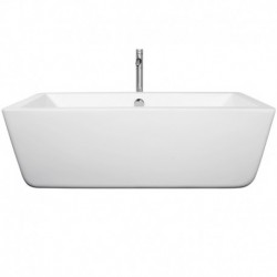 67 inch Freestanding Bathtub in White with Floor Mounted Faucet, Drain and Overflow Trim in Polished Chrome