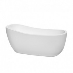 66 inch Freestanding Bathtub in White with Polished Chrome Drain and Overflow Trim