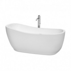 66 inch Freestanding Bathtub in White with Floor Mounted Faucet, Drain and Overflow Trim in Polished Chrome