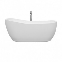 66 inch Freestanding Bathtub in White with Floor Mounted Faucet, Drain and Overflow Trim in Polished Chrome