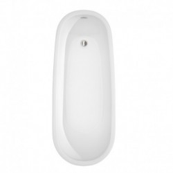 66 inch Freestanding Bathtub in White with Floor Mounted Faucet, Drain and Overflow Trim in Brushed Nickel