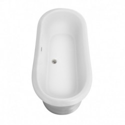 68 inch Freestanding Bathtub in White with Brushed Nickel Drain and Overflow Trim
