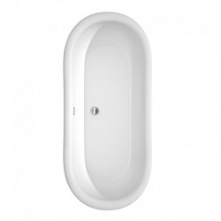 68 inch Freestanding Bathtub in White with Brushed Nickel Drain and Overflow Trim