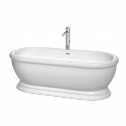 68 inch Freestanding Bathtub in White with Floor Mounted Faucet, Drain and Overflow Trim in Polished Chrome