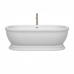 68 inch Freestanding Bathtub in White with Floor Mounted Faucet, Drain and Overflow Trim in Brushed Nickel