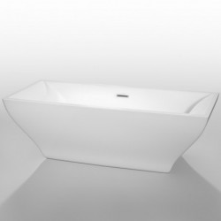 71 inch Freestanding Bathtub in White with Polished Chrome Drain and Overflow Trim
