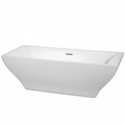 71 inch Freestanding Bathtub in White with Polished Chrome Drain and Overflow Trim